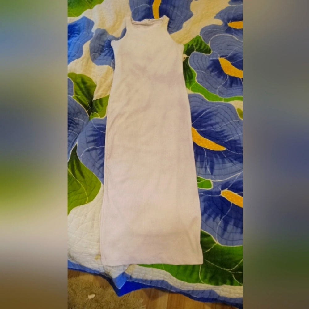 Good American Ribbed Tank Bodycon Dress Lavender White Tie Dye 0